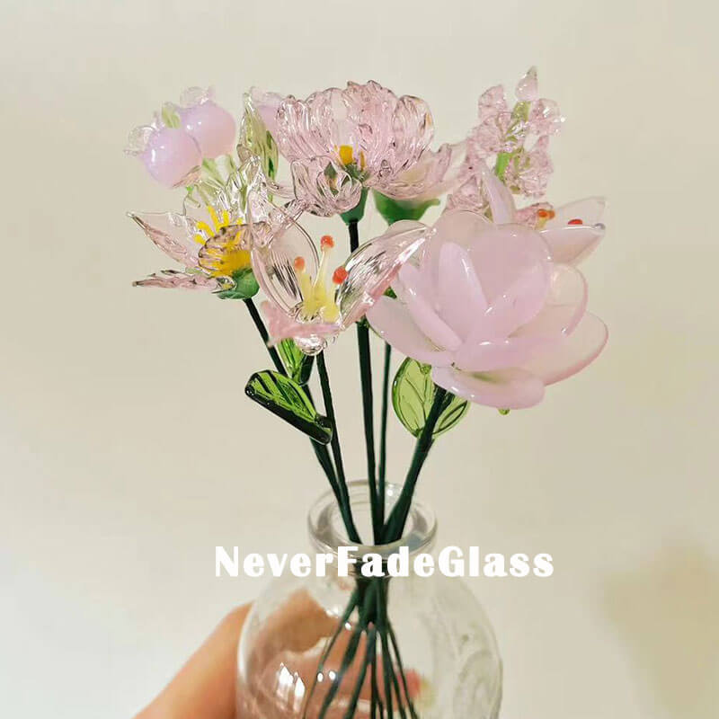 pink glass flowers with stems